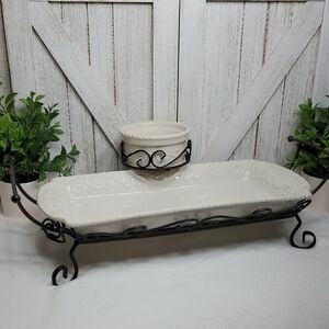 Celebrating Home Cream Serving Tray & Bowl Set with Metal Stand